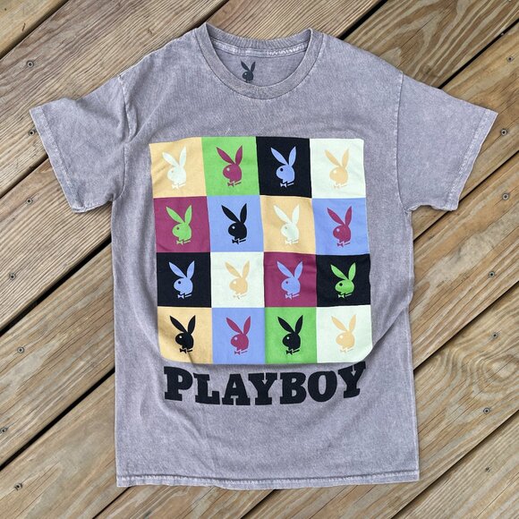 Playboy ~ Andy Warhol Inspired Graphic T-Shirt Bunny Logo Adult Small Acid Wash - Picture 1 of 7
